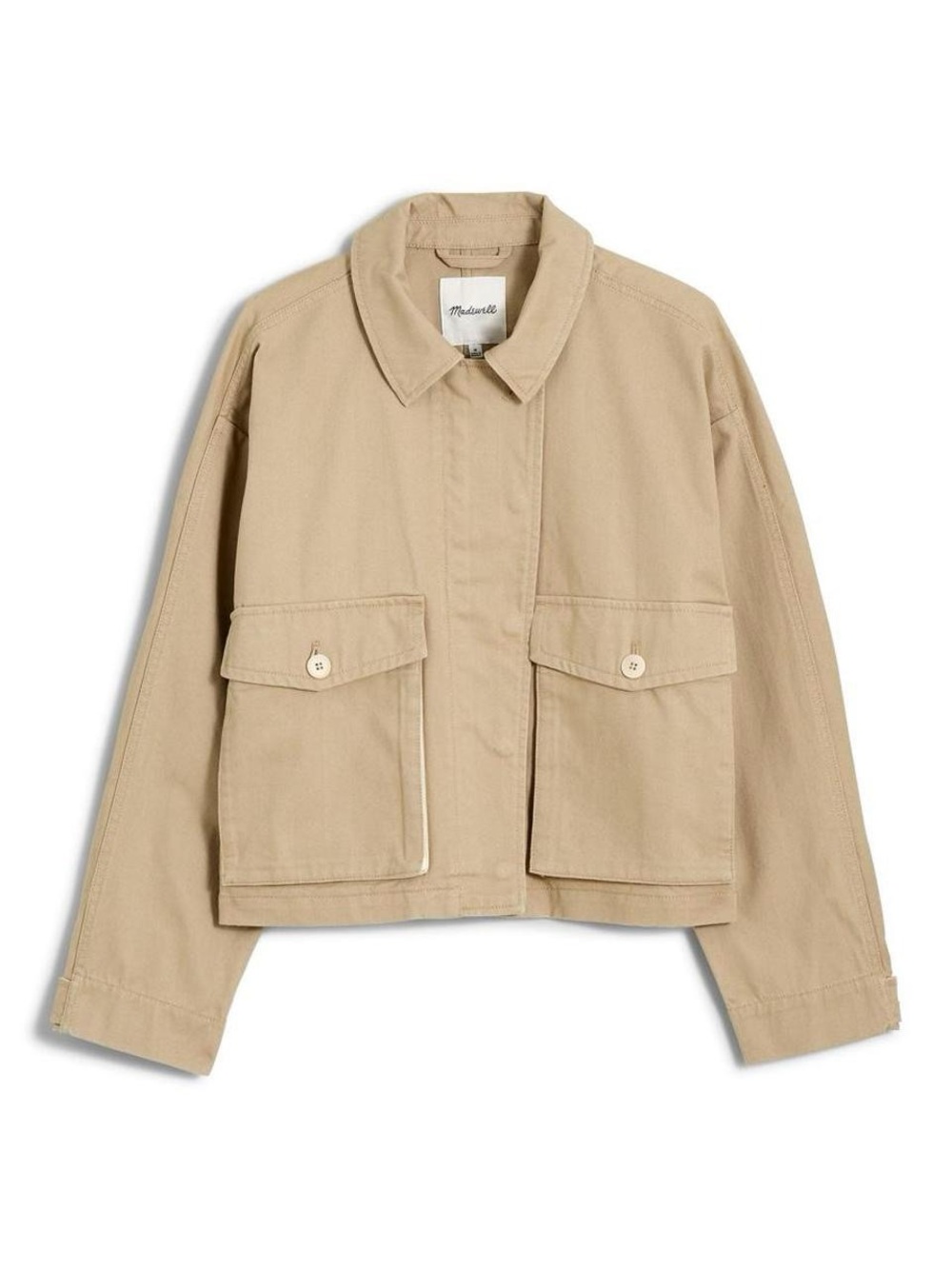 Madewell Woolf Cropped Cargo Jacket neutral oat color/Kirkham wash